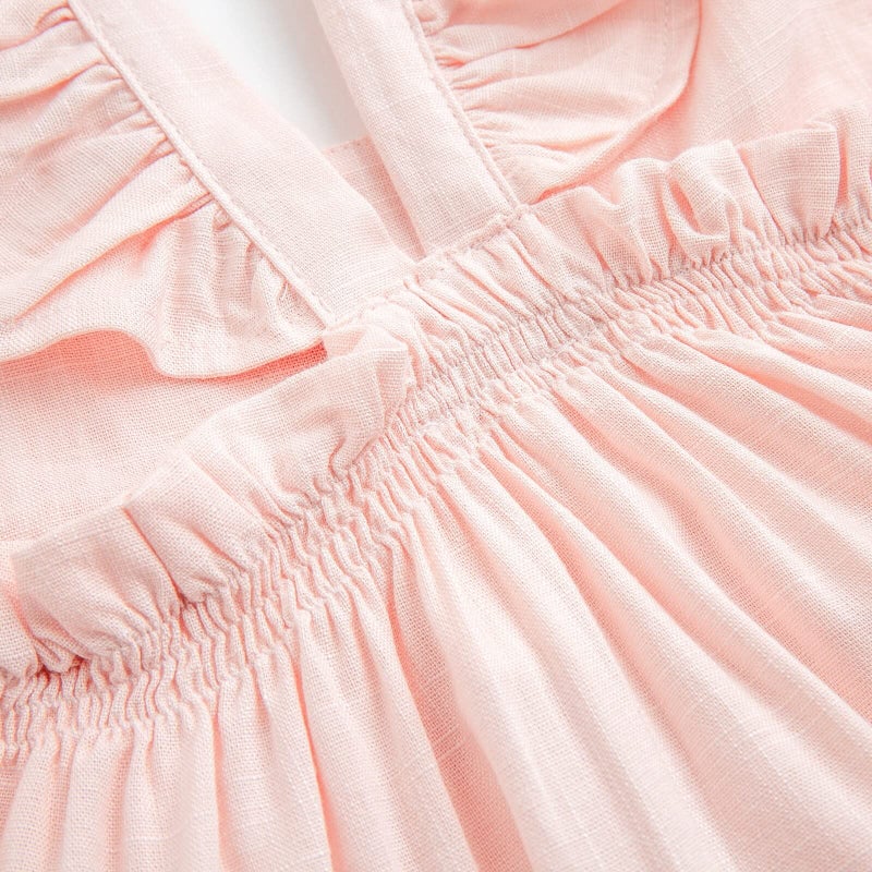 Curipeer Baby Girl Cotton Linen Dress with Smocking Casual Infant Dress Sleeveless Pink 2 Years - Image 5